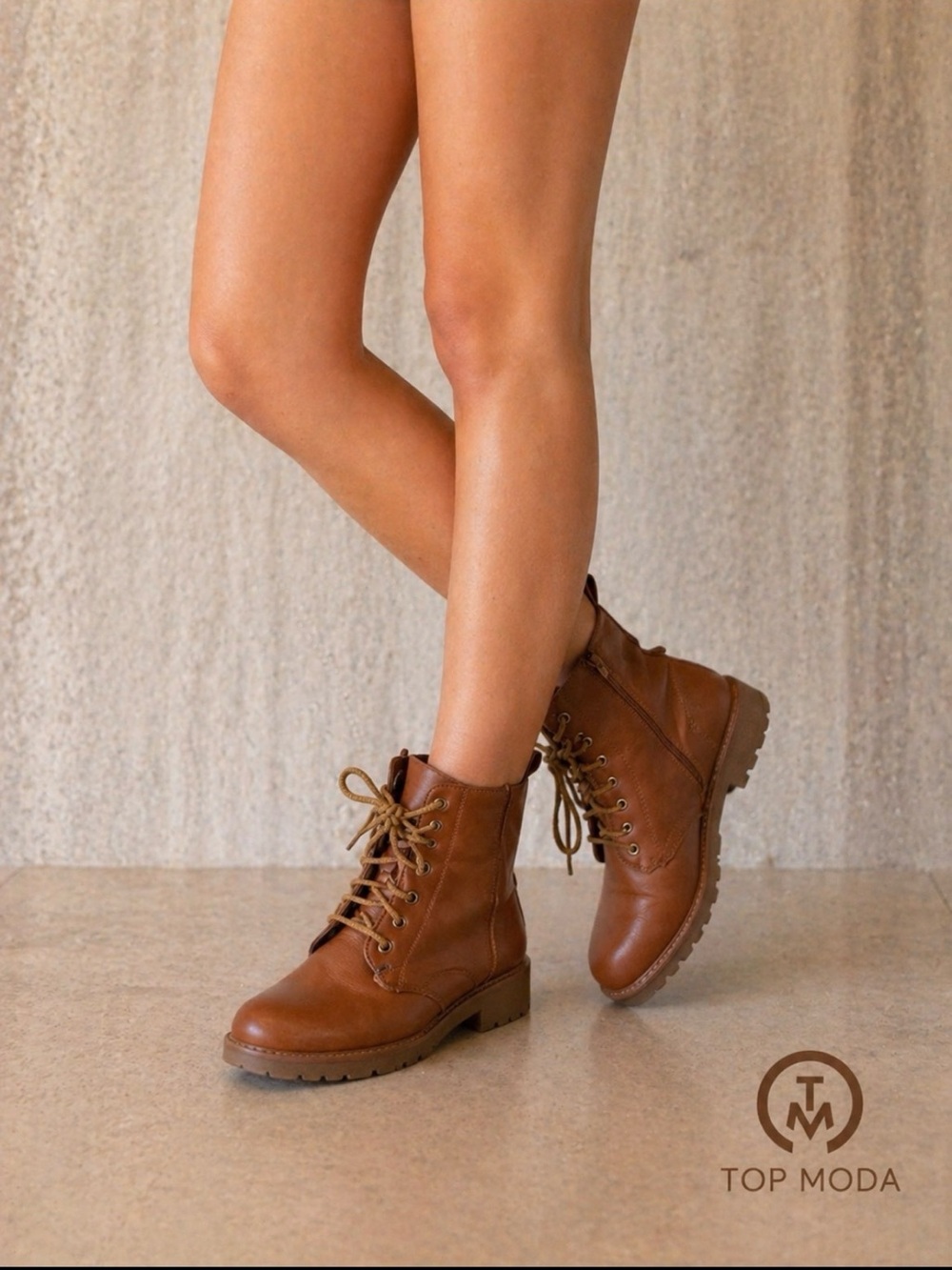 TOP Moda Tan Lace-Up Combat Boots